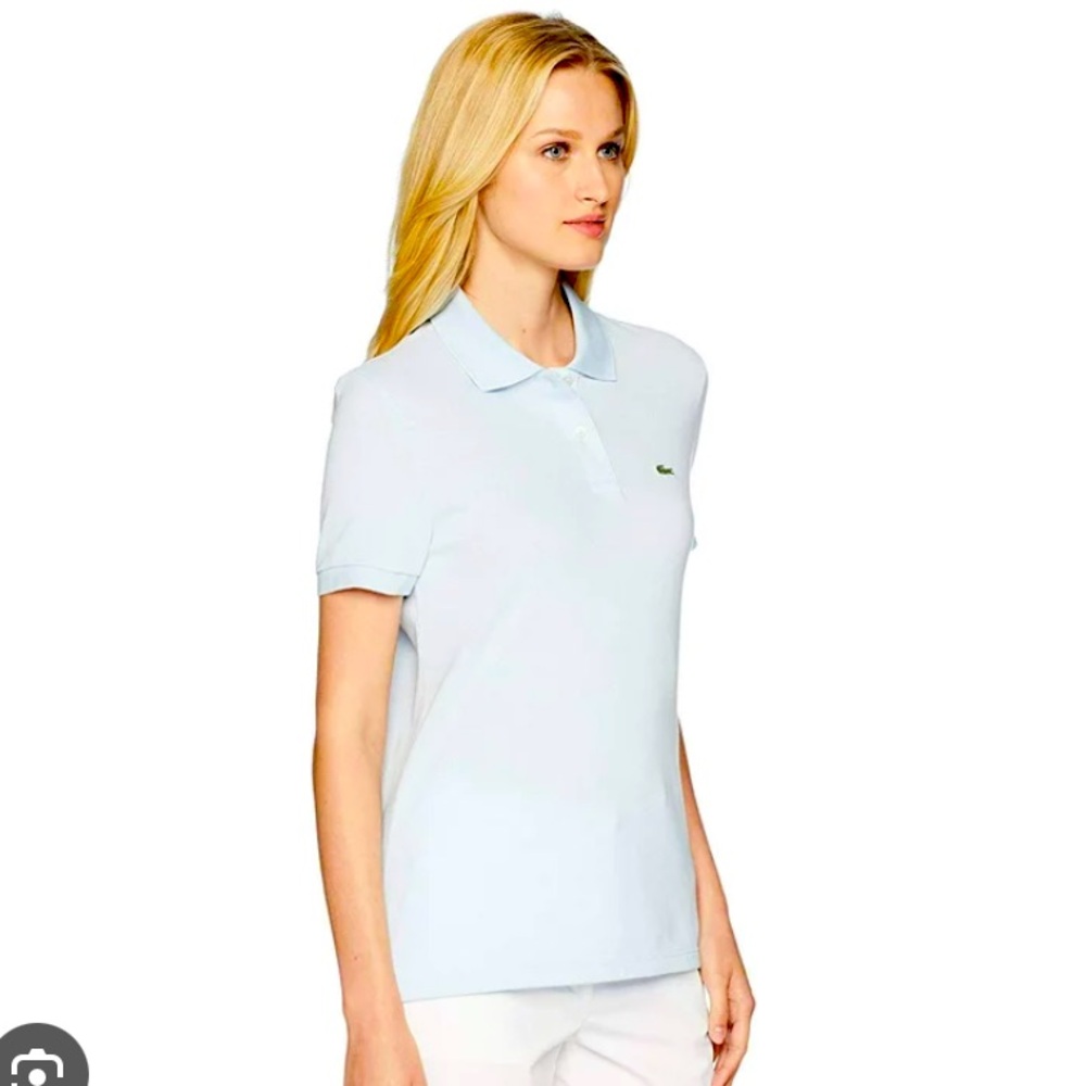 NEW Lacoste women’s polo knit tennis shirt light blue slim fit size 36 small med